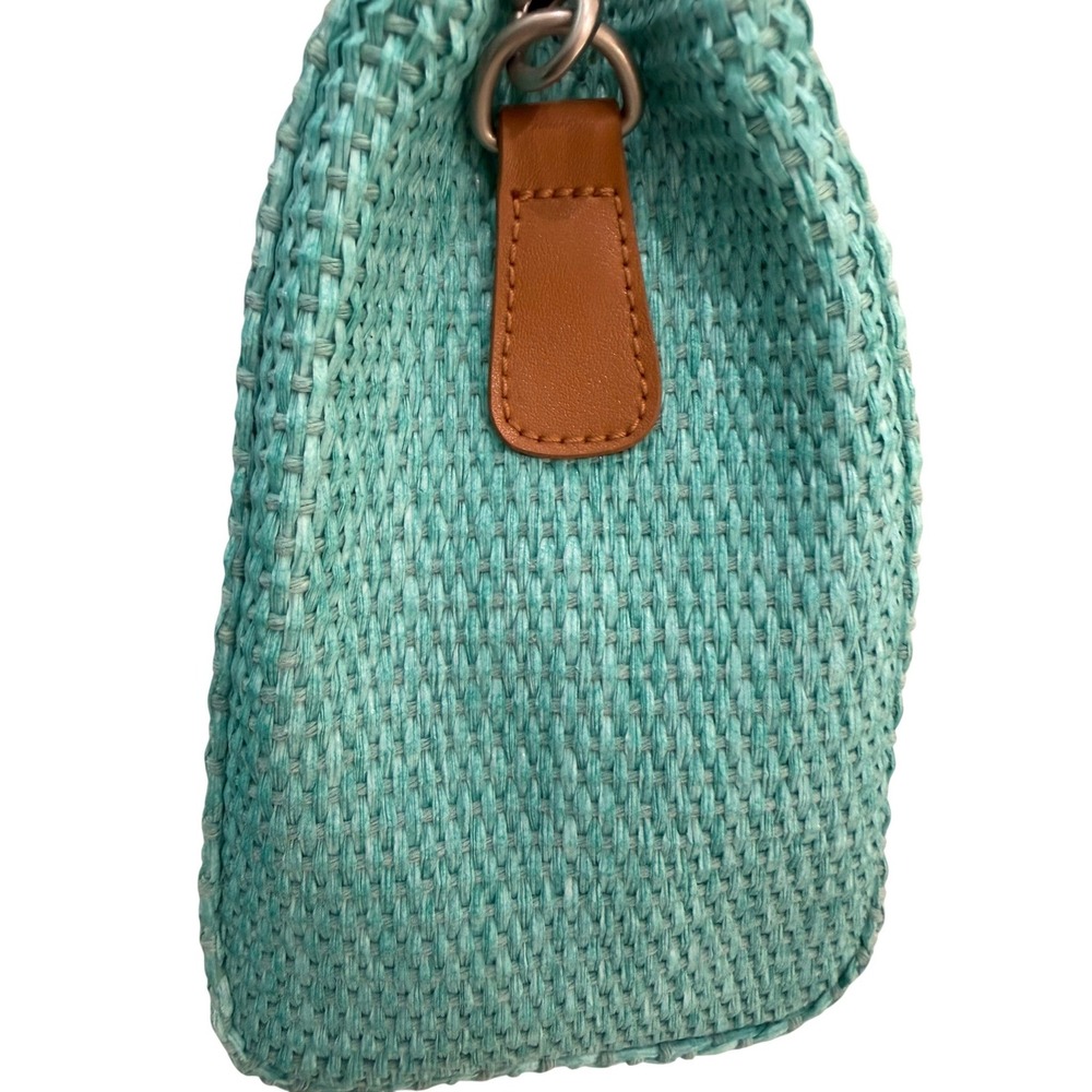 Fossil Straw Bamboo Handle Crossbody Bag Turquoise Blue Woven Summer Handbag NEW - Picture 7 of 12